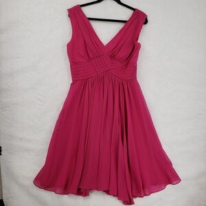 Suzi Chin for Maggy Boutique Dress Womens Size 6 Pink Silk Cocktail Party V Neck